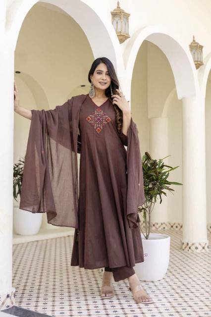 Jaipuri 3pcs brown cotton Kurti wholesalers in Surat